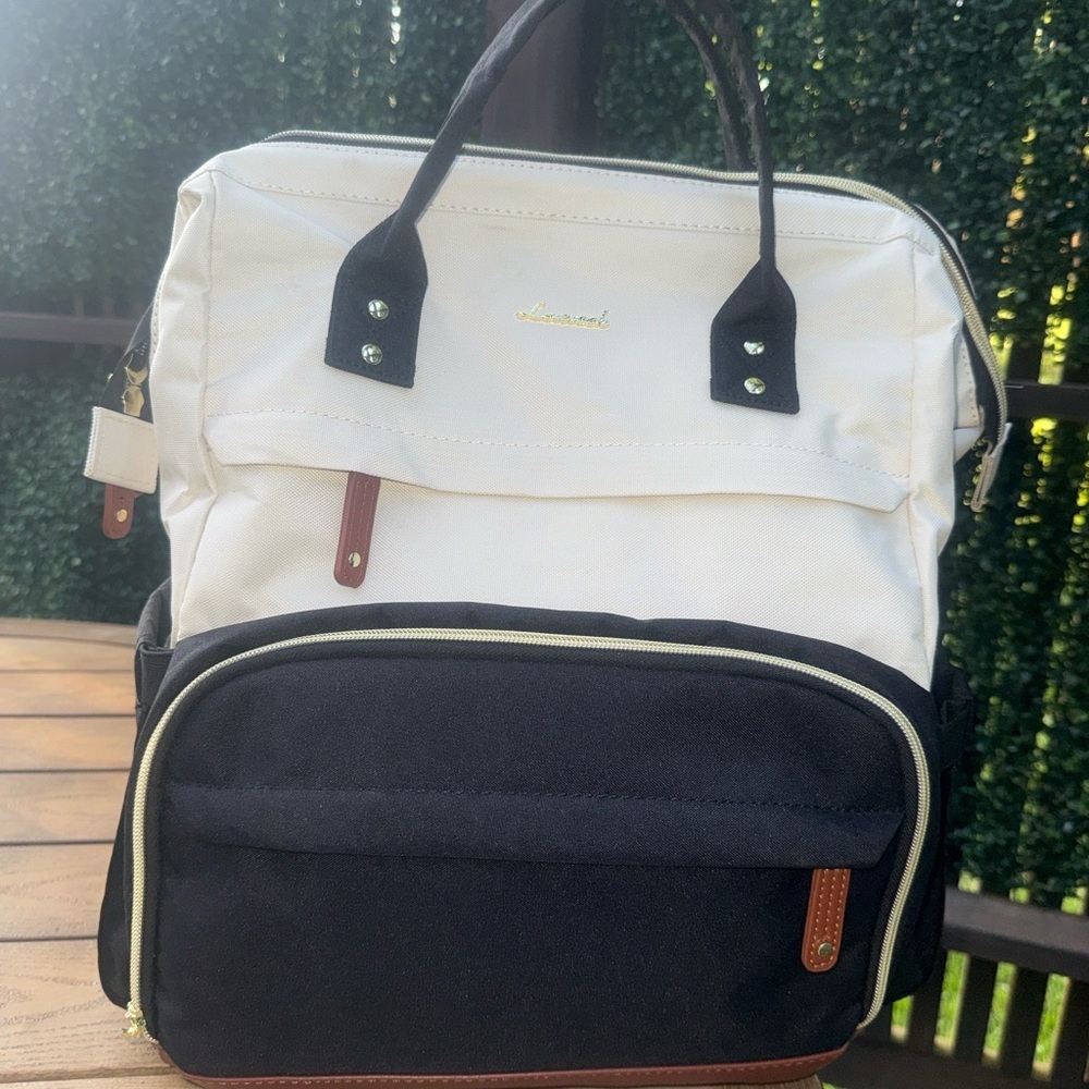 Lovevook cream and black laptop backpack /Diaper backpack/Travel backpack USB